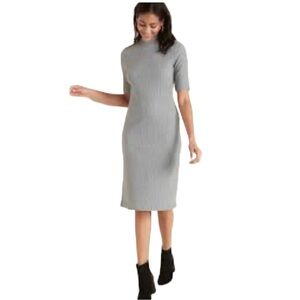 NWOT Old Navy Women’s Gray Mock Neck Rib‎ Knit Tee Midi Shift Dress Small